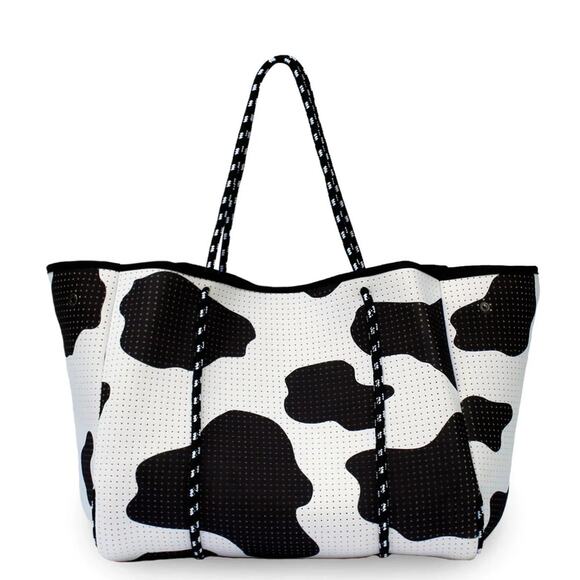 Everyday Tote Neoprene Cow Print Beach Bag 2-pcs -Large Lightweight Travel Bag - Picture 3 of 6